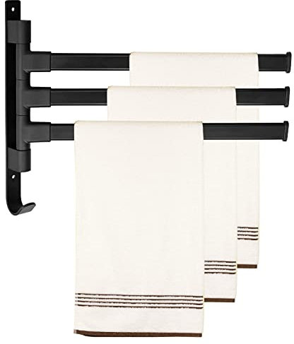 180° Swivel Towel Rail, Aluminum Alloy Towel Rail Swivel Wall Mounted, Tea Towel Holder for Kitchen, Self-adhesive Kitchen Towel Rails Swing Towel Holder for Kitchen, Bathroom, Toilet (3 Bars)