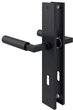 MS Beschläge Baustil Türdrücker Schwarz matt Türbeschlag Schildgarnitur Langschildgarnitur Renovierungsschild Türklinke Drückerpaar (Buntbart)