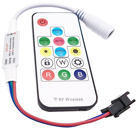 Cleiscry DC5-24V 4Pin Led Controller Mini 17Key RF Wireless Remote Effect for WS2813 WS2815 Individually Addressable Strip Lights