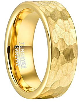 Vakki Gold Wolfram Ring für Herren 8mm Gehämmerter Ehering Schlichter Herrenring für Hochzeit, Verlobung, Versprechen, Größe 60(19.1)