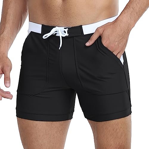 Derssity Shorts de Bain pour Hommes Maillots de Bain à Séchage Rapide Maillots de Bain Boxer avec Cordon de Serrage Réglable(B,XL)