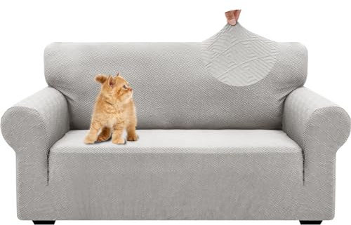 YSTELLAA Copri Divano 2 Posti Con Braccioli, Jacquard Copridivani Elasticizzati, Universale Moderno Sofa Cover, Antiscivolo, Lavabili, Rimovibile, Sliver Grigio