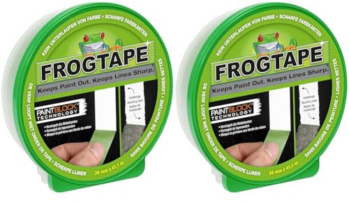 FROGTAPE Abklebeband – Malerkreppband mit Paint-Block Technologie – Kreppband für saubere Kanten beim Streichen & Lackieren – 36mm x 41m (Packung mit 2)