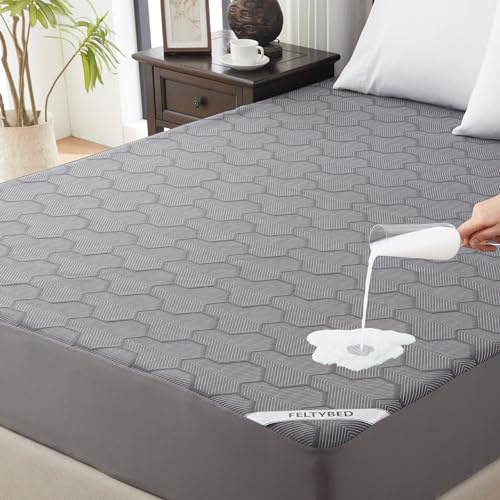 Queen Size Waterproof Mattress Protector, 40% Rayon Derived from Bamboo Grey Mattress Pad Cover, 3D Air Fabric Breathable Mattress Pad Fitted with Deep Pocket 6- 15 Machine Washable