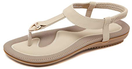 CARETOO Women's Summer Flat Sandals, Ladies Faux Leather Rhinestone Sandals Bohemian Flip Flop Shoes for Holiday Outdoor Beach