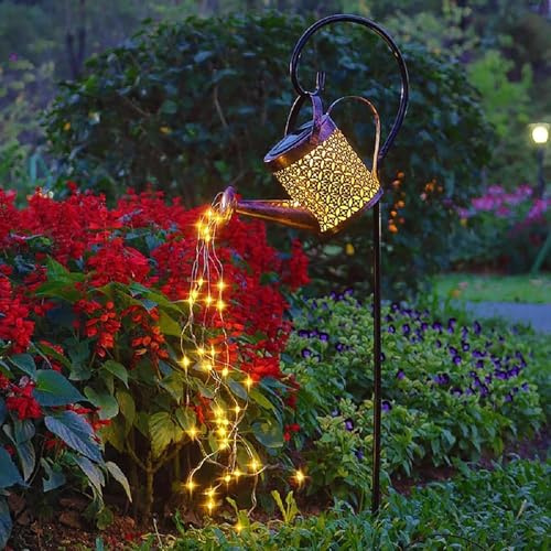 Kizozo Annaffiatoio Solare Luci per Esterni 60LED, Lampade Solari per Esterni, Lampade Solari da Giardino IP65 impermeabili, Luci Solari per Esterni, Decorazione da Giardino per Esterni, bianco caldo