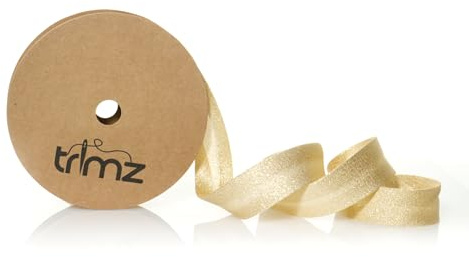 Trimz Metallic Gold Lamé Bias Binding Tape, 25mm x 20m Reel – Gold/Gold Decorative Trim for Sewing, Costumes, and Holiday Crafts