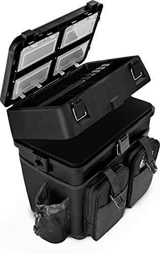 Sitzkiepe Angelobox Angel-Sitzbox Angelrucksack Angeltasche Angelkoffer Angler-Gerätekasten mit 4 Tackle Boxen Farbe Dunkelschwarz