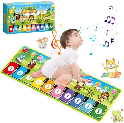 Baby Spielzeug ab 1 Jahr, Tanzmatte Klaviermatte mit 8 Tieren, Musikmatte Kinder 110 x 36 cm, Kinderspielzeug ab 1 2 3 Jahre Klaviermatte Geschenk Mädchen Junge Weihnachts Geburtstag