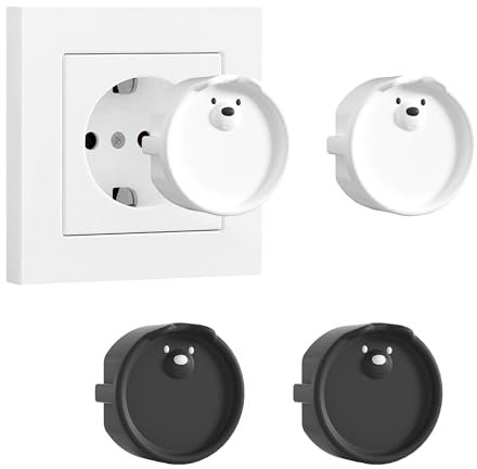 LLMtn Lot de 4 prises de type F - En silicone - Couvercle décoratif - Protection contre la poussière - Protection de prise enfichable (2 noir, 2 blanc)