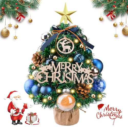 UCAMP Mini Weihnachtsbaum,Weihnachtsbaum Klein Mit Beleuchtung,Mini Künstlicher Weihnachtsbaum Geschmückt Wie Echt Set,Künstlicher Tannenbaum Mit Led Deko für Tisch Weihnachtsdeko