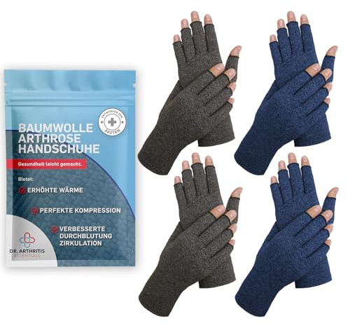 Arthrose Handschuhe mit offenen Fingerspitzen, Rheuma handschuhe und Arthritis Kompressionshandschuhe Damen und Herren, (Marineblau und Grau, L)