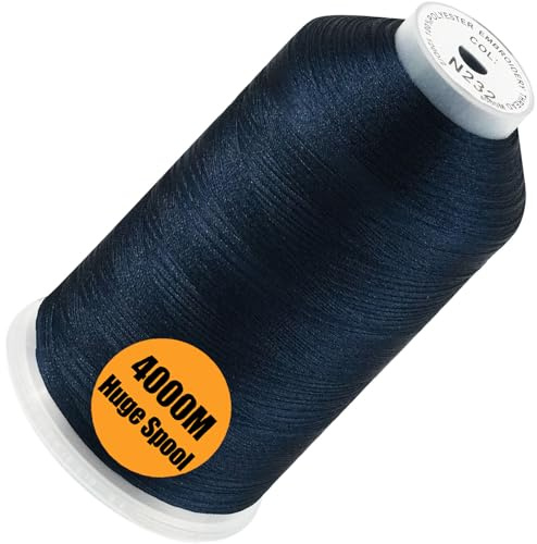 New brothread - Bobina Singola Enorme 4000M/Cad 100% Poliestere Filo da Ricamo a Macchina 40WT per Macchine Commerciali e Domestiche - Navy Blue(Janome Colore)