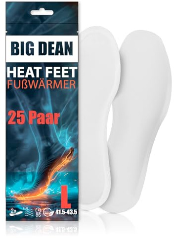 BigDean Lot de 25 paires de chauffe-pieds - Semelles chauffantes pour pointures 41,5-43,5 - 8 h de chaleur