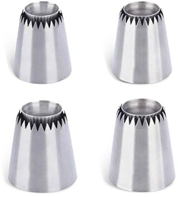 BRBASAP Juego de 4 boquillas grandes de acero inoxidable de grado gigante para decoración de galletas, pasteles y glaseados, puntas extra grandes para escribir y volantes, kit de suministros para