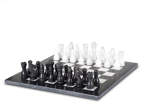 Ensemble d'échecs en marbre de luxe fait à la main, 30,5 cm, marbre noir et blanc de l'Himalaya, cadeau élégant pour les amateurs d'échecs