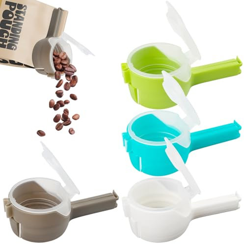 Wvu & Wvo 4 Stück Verschlussclips mit Ausschütter, Snackspender, Tütenverschluss, für Lebensmittel Snacks Nüsse Tüten Beutel(4 Farben