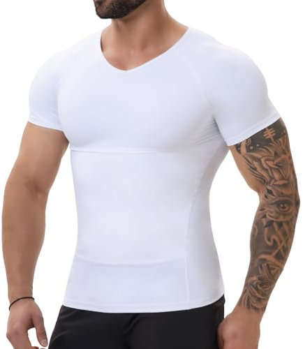 SLIMBELLE Body Shaper Herren Kompressions Shirt Tight Elastische V-Ausschnitt Schlank Figurformende Bauchweg Unterwäsche Unterhemd Shape Untershirt Shapewear Top Männer