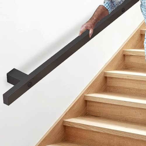 Tubo cuadrado negro montado en la pared para escaleras de 20 pies, kit de barra de agarre de seguridad antideslizante para uso en interiores y exteriores