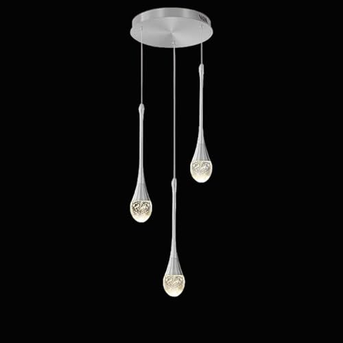 ZenithBeam 59''/150cm Foyer Entrance Crystal Chandeliers Big Living Room 3Lights Ceiling Light Silver Staircase Pendant Lights High Ceiling Hanging Crystal Column Chandelier Attic Dimmable Fixtures