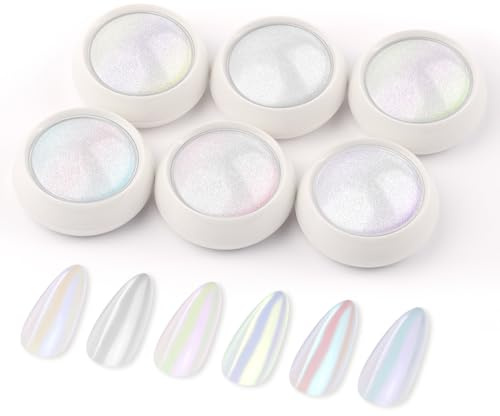 BUTBU Kromt nagelpulver, 6 färger, glitterpulver, fluorescerande krompulver, glitterpulver, för nageldekoration