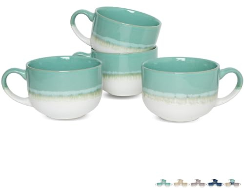 Bosmarlin Ceramic Coffee Mug Set of 4, 16 Oz, Jumbo Latte Mugs, Dishwasher and Microwave, Unique Reactive Glaze (Mint Green, 16 Oz)
