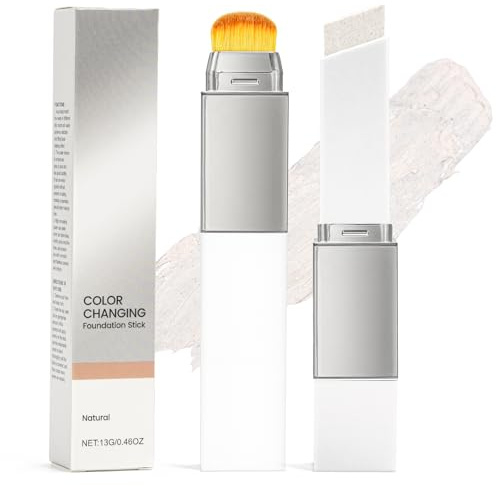 Fond de teint Color Changing Stick avec brosse, crème de recouvrement hydratante et légère avec pinceau, fond de teint changeant de couleur, pour tous les types de peau (naturel)