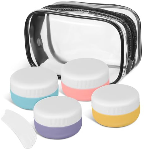 Gogogmee Set de Pots de Voyage Rechargeables Silicone avec Spatules Pots Cosmétiques Vides Anti-fuite pour Soins Peau Kit Voyage Portable et Compact avec Sac
