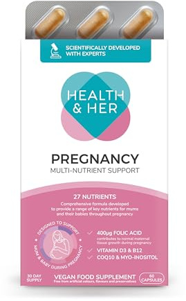 Health & Her Pregnancy Multi-Nutrient Support - Pregnancy Vitamins for Women - Contains Folic Acid, Selenium, Vitamin B12, Zinc and Magnesium - 1 Month Supply - 60 Capsules - Vegan & Gluten Free