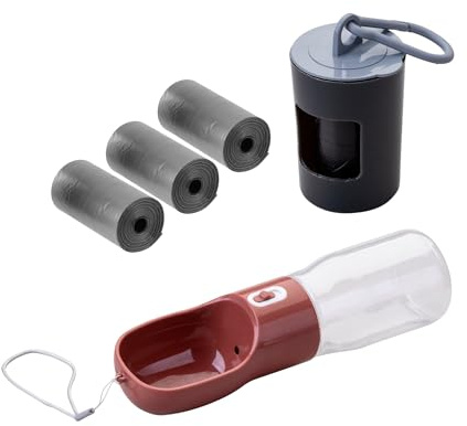 Fackelmann Set de Accesorios para Mascotas, incluye Dispensador de Bolsas Higiénicas, 60 Bolsas Higiénicas y Botella de Agua para Perros