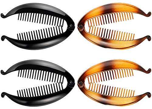 4 Pieces Banana Clips Fish Clips Banana Fish Combs Wide Tort Toned Comb Long Hair Clips Fish Grip Slide Size 14 cm for Ladies (Nero, Marrone Misto)