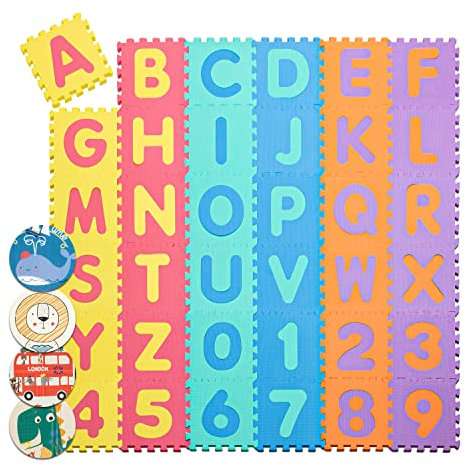 Babify Star Ibaby Krabbelmatte mit ABC & Zahlen, BPA-Freie Schaumstoff-Spielmatte fr Baby, rutschfeste Puzzle Matte, Baby Krabbeldecke Dick & Abwaschbar