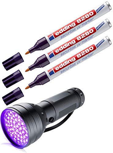 edding 8280 UV-Marker Rundspitze (3 Stück + 51 LED) - Markierstift mit Rundspitze 1,5-3 mm für Holz, Glas, Metall und Kunststoff