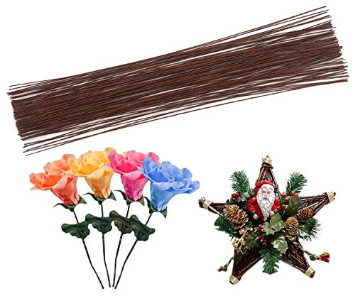 Cinvo Stieldraht – 100 Stück Blumenpapier umwickelt, 35,6 cm, 22 Gauge Draht für Blumenarrangements, DIY, Blumenstrauß, Handwerk (dunkelbraun)
