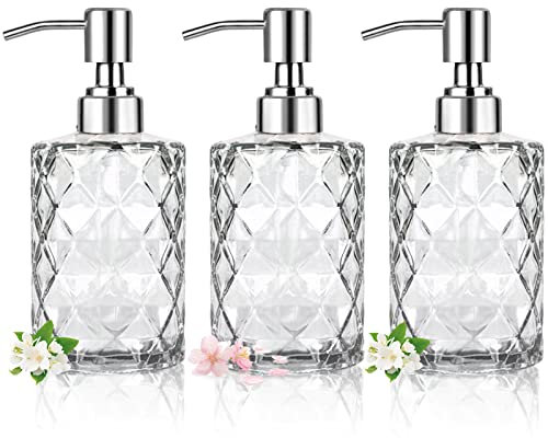 TUAKIMCE Seifenspender für Küche Badezimmer, 3 Pack 330 ml Seifenspender Glas seifenspender durchsichtig Seifenspender aus Klarglas mit Pumpenkopf aus Edelstah