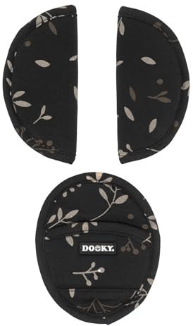 Dooky Universal Pads Romantic Leaves - Coprisedili per cinture e cinture di sicurezza, colore nero, per fascia di età 0+ e 3 e 5 punti, per ovetto, passeggino, passeggino e seggiolino auto, colore: