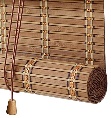 Ogenomskinlig bamburullgardin i retrostil, 60 % mörkläggningspersienn i naturligt trä, solskydd och insynsskydd, sidorullgardin för fönster och dörrar, anpassbar (100 x 150 cm)
