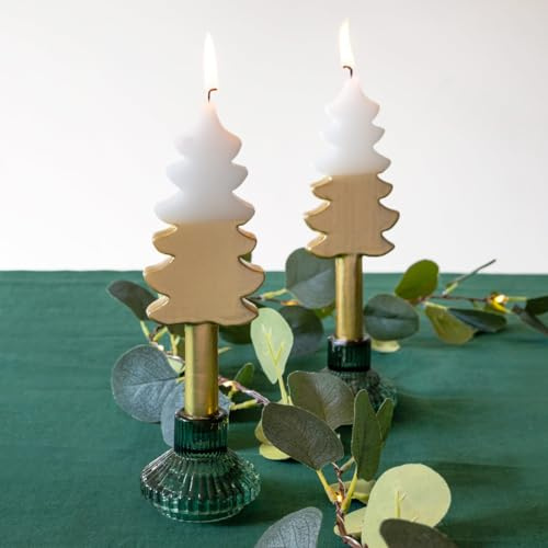 Christmas Tree Shaped Candles | White & Gold Perfect for The Dinner Table or Fireplace | Ideal Xmas Gift - Use as Home Décor, Stocking Filler Unscented | Size 22cm Burn time: 8 Hours 2pack