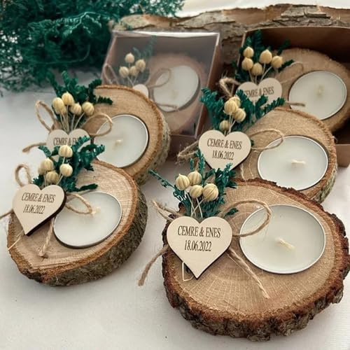 Bougie Personnalisée Mariage,Cadeau D'invités,Bois Supports Pour Bougies Chauffe-plat,Pour Mariage,Fiançailles, Future Mariée,Baptême, Baby Shower, Cadeau Fait à La Main (20pcs)