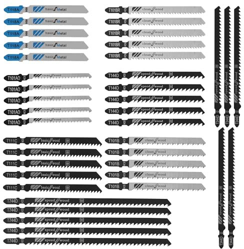 40 Profesional Hojas De Sierra De Calar Basic，8 modelos Accesorios Sierra De Calar，Vástago en T hojas de Sierra de Calar Con caja de plástico portátil，Ideal para madera, plástico y metal