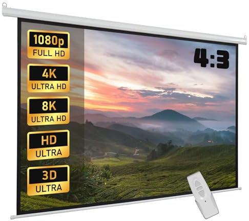 Fabulcozy Schermo di Proiezione Motorizzato, Avvolgibile e a Scomparsa da 84 Pollici Formati 4:3 Bianco per Proiettore 171x130cm