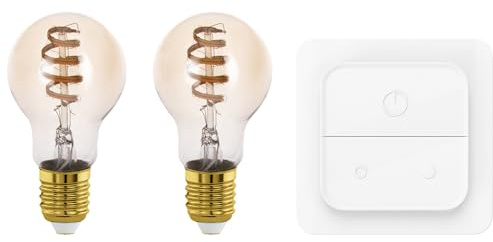 EGLO connect.z Smart-Home LED vintage-lampa | set med 2 E27-lampor med ljusströmbrytare, ZigBee, app och Alexa-röststyrning, dimbar, varmvit-kallvit, 360 lumen, 4,9 watt