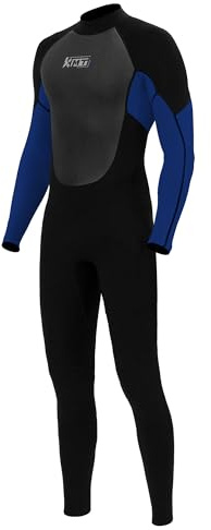 KMT Wetsuit for Men, Mens 3/2mm Wetsuits Full Ultraflex Wet Suits Back Zip Keep Warm in Cold Water High-Elasticity CR, Blue Large Tall