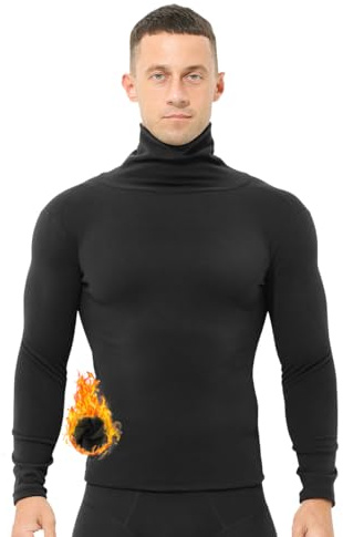 Ouruikia sous-vêtements Thermiques Homme Polaire Double Face Fine Manches Longues Pulls Hiver Chaud Baselayer, Noir, L