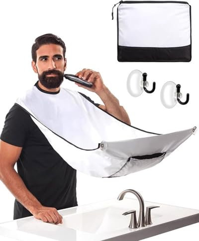 LOZTBUE 1 pezzo grembiule da barba bianco per lo styling della barba, pettorina impermeabile per la cura della barba con 3 ventose, regalo in tessuto della serie uomo