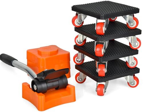 JUGGPENG 9-Teiliges Möbel Transportroller Set, Schwerer Möbeltransporter mit Verlängerungsstange und 4 Möbelroller, 360 Grad Drehbar Rads, 400kg Tragfähigkeit, Möbelheber Möbeltransportrollen