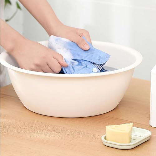 SENECESLI Round Plastic Wash Basin, Small Basin Tub, Camping Dishpan, Portable Washing Basin for Face Cleansing, Vegetable, Fruit, Dishes, Space Saving Plastic Washtub (M)