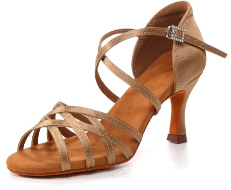 GYUBL Chaussures Danse Latine Femme Professional Performance Satin Salsa Bachata Chaussures de Danse de Salon Talon 7cm