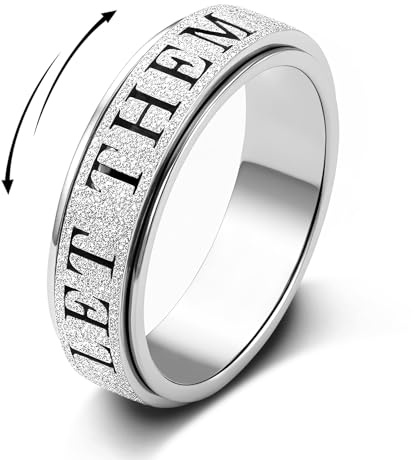 Fidget Toys Adults Anxiety Ring for Women: Fidget Spinner Cute Let Them Symbol Thumb Ring Stainless Steel Gold Silver Black Size 5 6 7 8 9 10 (Silver-LET Them, 10)