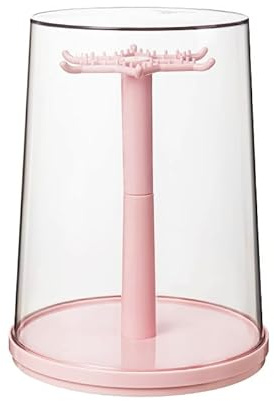 Yushen Rotatable Clear Display Case with Stand for Plush Doll Keychain, Protective Organizers Holder for Collectibles, Dustproof Showcase for Hanging (Pink 1Pcs)